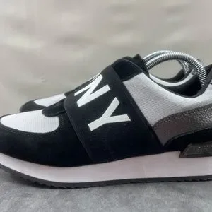 DKNY Women's Sneakers - Black & White Textile Trainers, Comfortable Casual Shoes